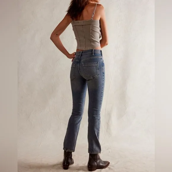 We The Free Low Maintenance Mid-Rise Flare Jeans - Size 27 - Peach Blossom Blue