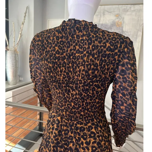 Whistles Classic Leopard Shirred Midi Dress