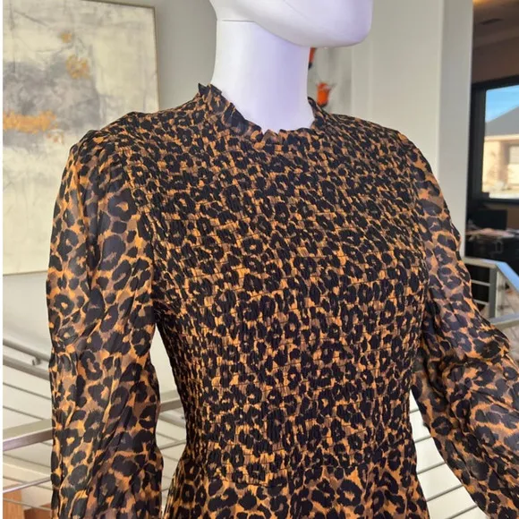 Whistles Classic Leopard Shirred Midi Dress