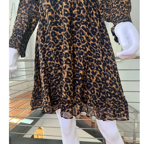 Whistles Classic Leopard Shirred Midi Dress