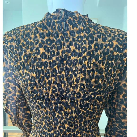 Whistles Classic Leopard Shirred Midi Dress