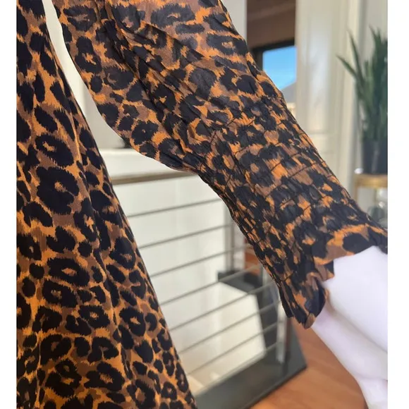 Whistles Classic Leopard Shirred Midi Dress