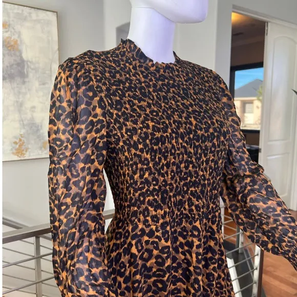 Whistles Classic Leopard Shirred Midi Dress
