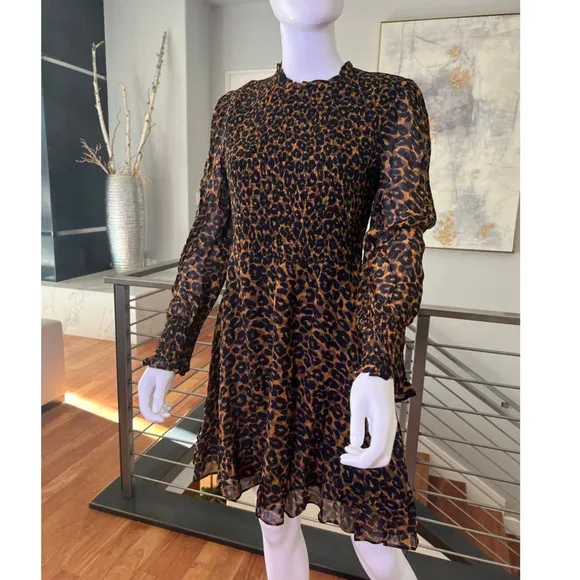 Whistles Classic Leopard Shirred Midi Dress