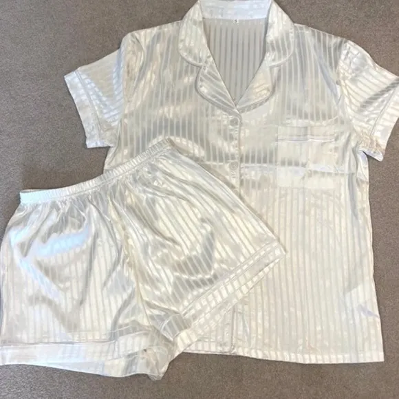 White PinStripe Satin Pajama Set