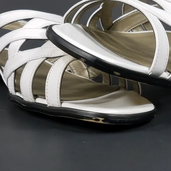 white strappy leather sandals size 11 Wide