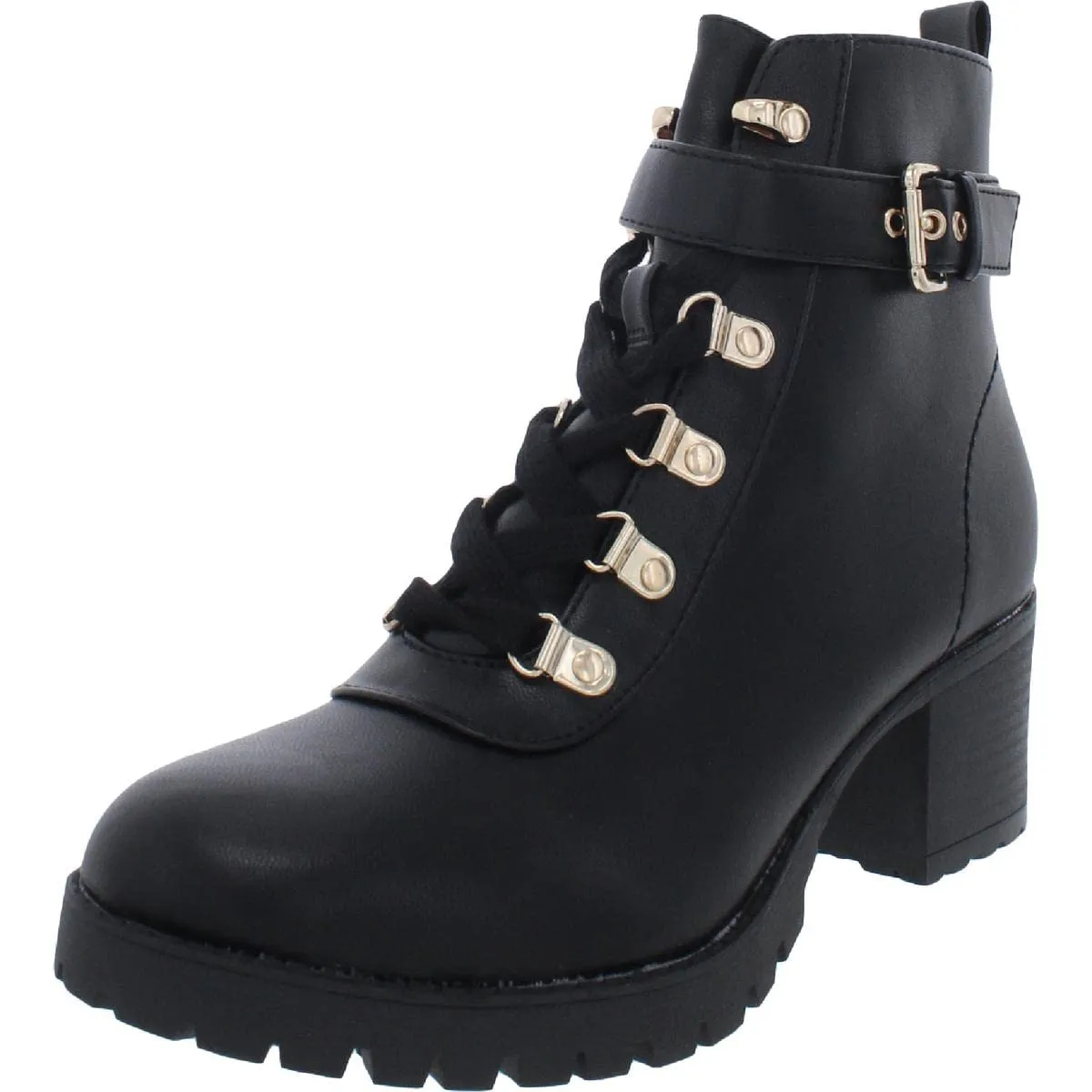 Wild Pair Womens Black Cushioned Lug Sole Hillari Round Toe Lace-Up Hiking Boots 10 M