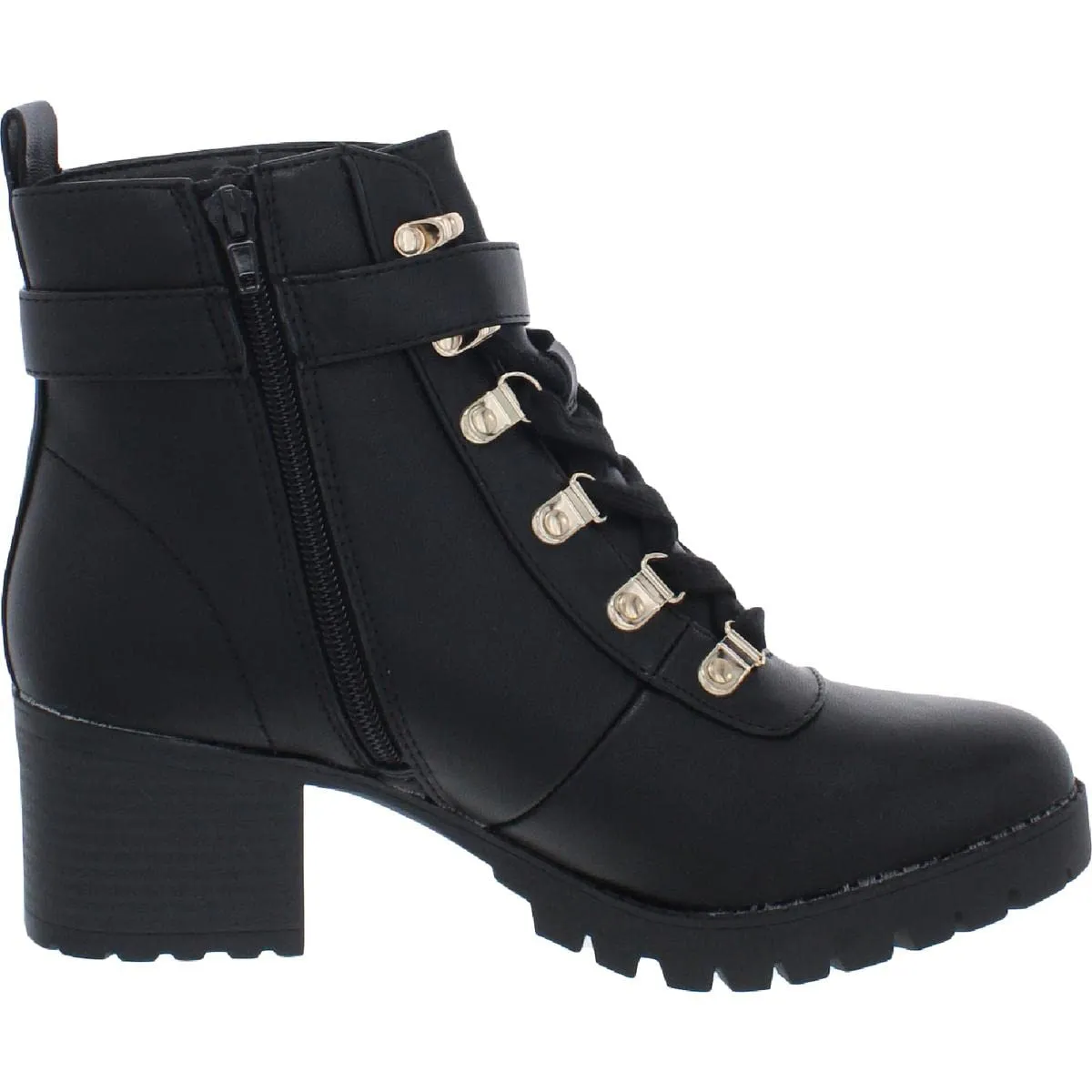 Wild Pair Womens Black Cushioned Lug Sole Hillari Round Toe Lace-Up Hiking Boots 10 M