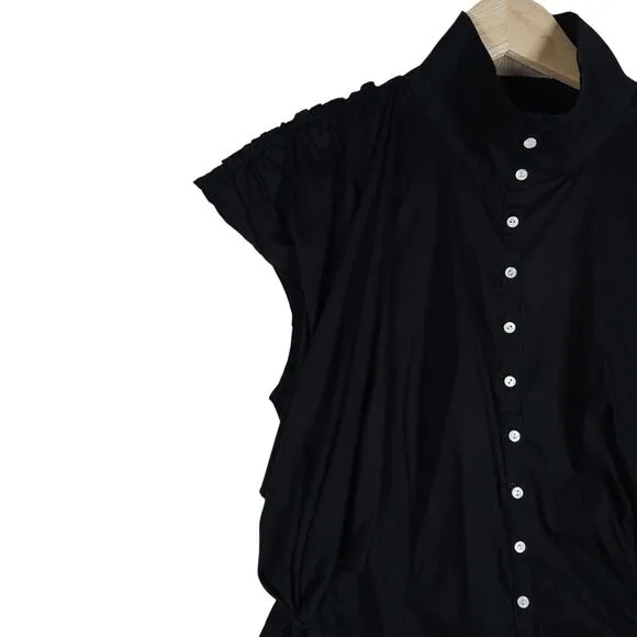 Willow Womens 4 Midi Black Dress Button Front Modern Minimal Sleeveless Corpcore