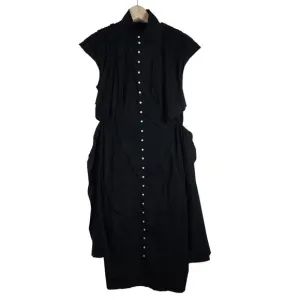 Willow Womens 4 Midi Black Dress Button Front Modern Minimal Sleeveless Corpcore