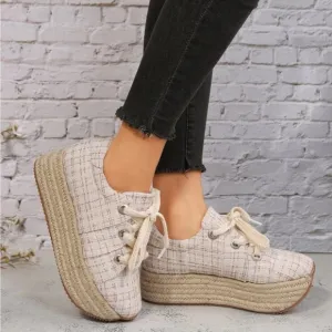 Women Espadrille Lace-up Flatform Oxford Shoes