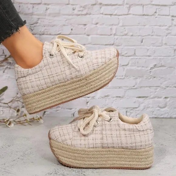 Women Espadrille Lace-up Flatform Oxford Shoes