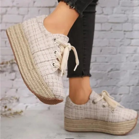 Women Espadrille Lace-up Flatform Oxford Shoes