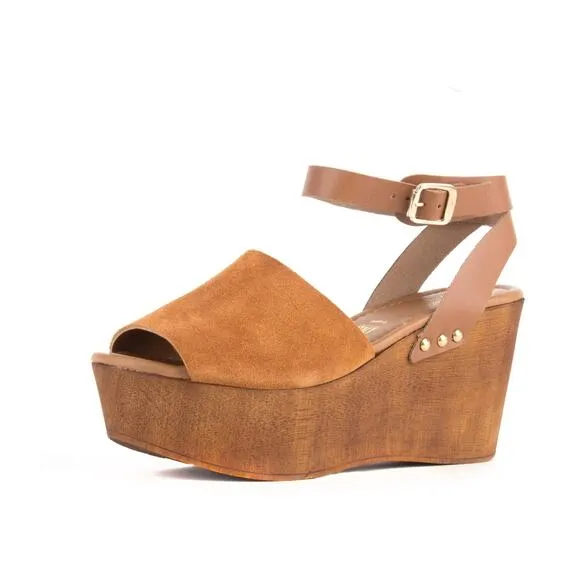Women's 8.5 Seychelles Forward Wedge Suede Platform Sandals Cognac Brown