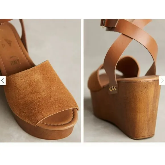 Women's 8.5 Seychelles Forward Wedge Suede Platform Sandals Cognac Brown