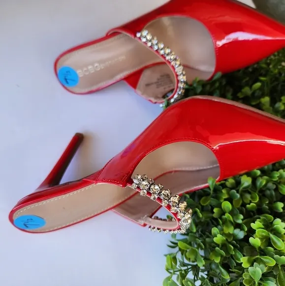 Women's  BCBG Shoes Red pointy-toe with Rhinestones Strap Pumps Mules