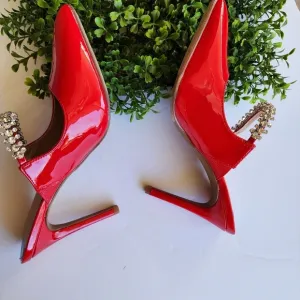 Women's  BCBG Shoes Red pointy-toe with Rhinestones Strap Pumps Mules