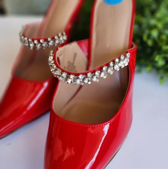 Women's  BCBG Shoes Red pointy-toe with Rhinestones Strap Pumps Mules