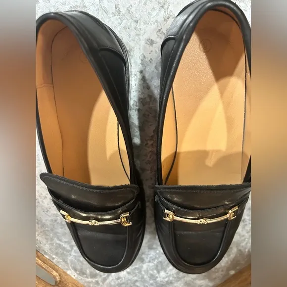 Women’s Black Lug Sole platform mid chunky xfords shoes w/metal chain size 9 NIB
