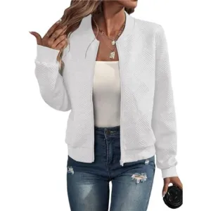 Womens Bomber Jacket Coat Casual Stand Collar Zip Up Lightweight Fall