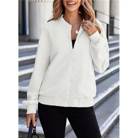 Womens Bomber Jacket Coat Casual Stand Collar Zip Up Lightweight Fall