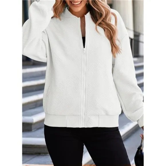 Womens Bomber Jacket Coat Casual Stand Collar Zip Up Lightweight Fall