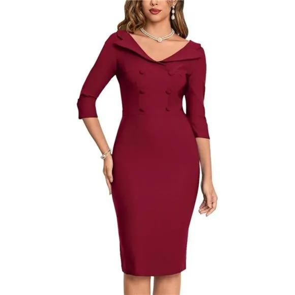 Women's Classic Vintage Sweetheart Tea Dress Burgundy