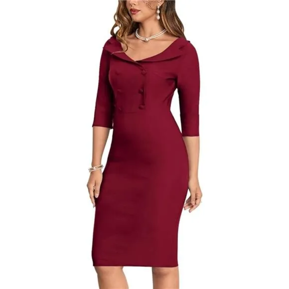 Women's Classic Vintage Sweetheart Tea Dress Burgundy