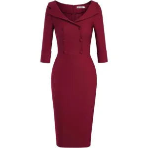 Women's Classic Vintage Sweetheart Tea Dress Burgundy