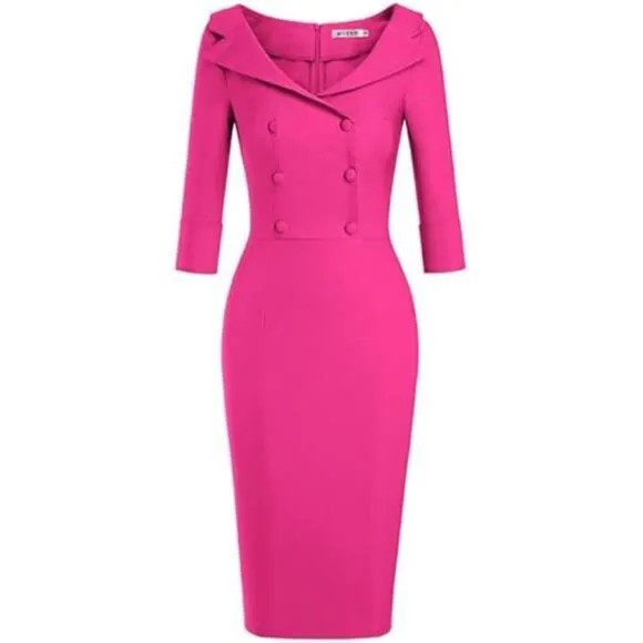 Women's Classic Vintage Sweetheart Tea Dress Hot Pink