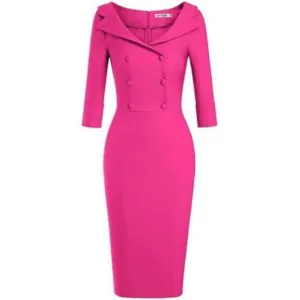 Women's Classic Vintage Sweetheart Tea Dress Hot Pink