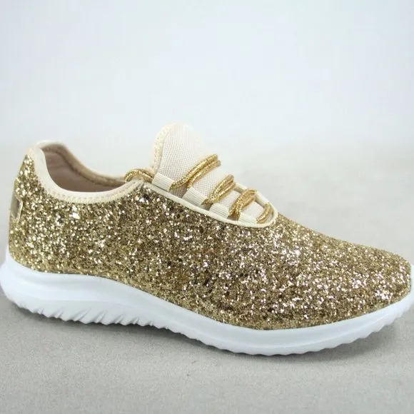 Women's Fashion Glitter Sparkly Lightweight Metallic Tennis Sneaker Shoes