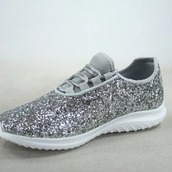 Women's Fashion Glitter Sparkly Lightweight Metallic Tennis Sneaker Shoes