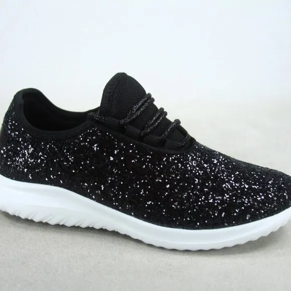 Women's Fashion Glitter Sparkly Lightweight Metallic Tennis Sneaker Shoes