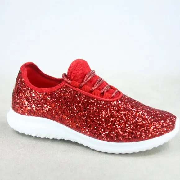 Women's Fashion Glitter Sparkly Lightweight Metallic Tennis Sneaker Shoes