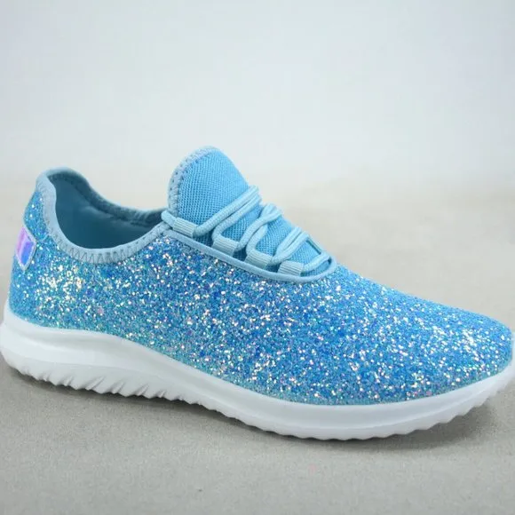 Women's Fashion Glitter Sparkly Lightweight Metallic Tennis Sneaker Shoes