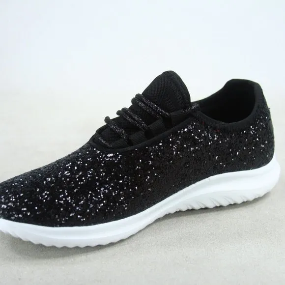Women's Fashion Glitter Sparkly Lightweight Metallic Tennis Sneaker Shoes