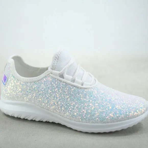 Women's Fashion Glitter Sparkly Lightweight Metallic Tennis Sneaker Shoes