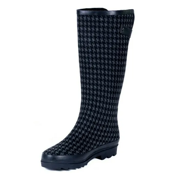 Women's Rain Boots, Tall RainBoots, #1901 Black Plaid