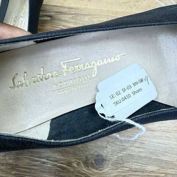 Women's Salvatore Size 7B Ferragamo Black Leather Classic Dress Shoes