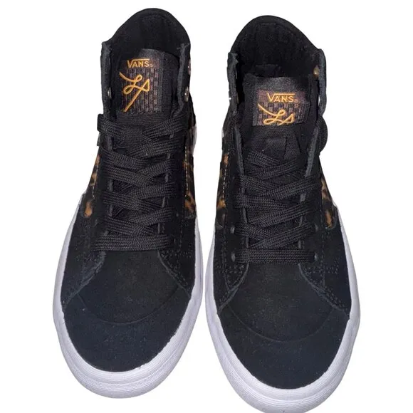 Womens Size 5 Vans Lizzie Tortoise Skate Sneakers Black Tan Canvas Shoes Mid Top