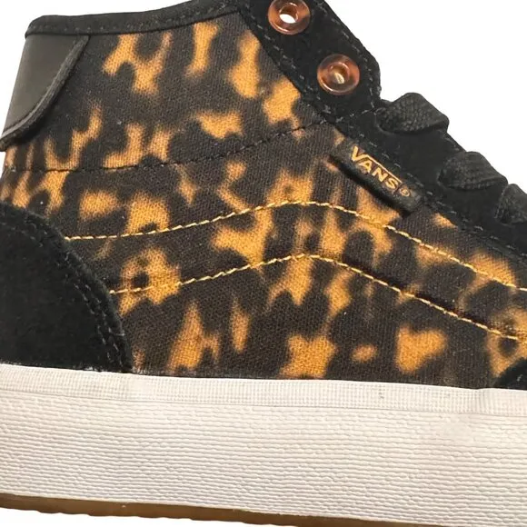 Womens Size 5 Vans Lizzie Tortoise Skate Sneakers Black Tan Canvas Shoes Mid Top