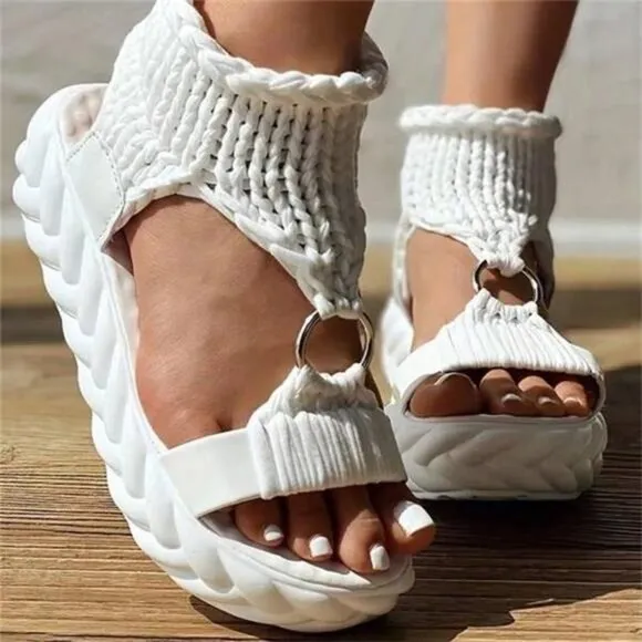 Women's Solid Color Braided Sandals, Slip On Soft Sole Platform Daily Shoes