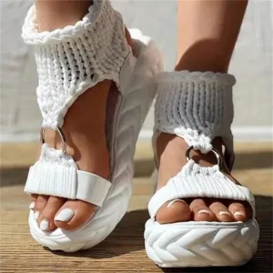 Women's Solid Color Braided Sandals, Slip On Soft Sole Platform Daily Shoes