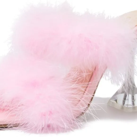Women's square toe fuzzy heels
