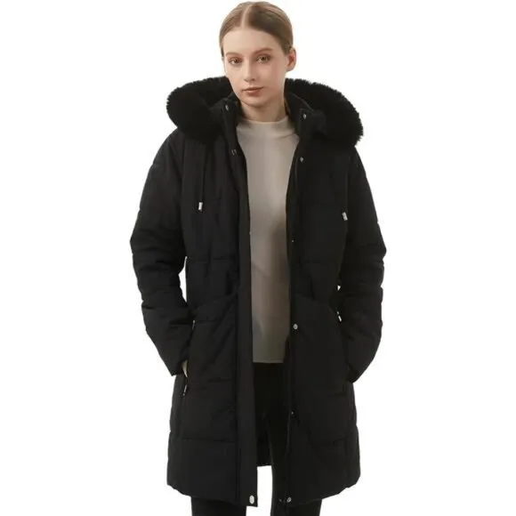 Women's Winter Puffer Coat Thicken Fleece Lined Down Jacket Waterproof Faux Fur