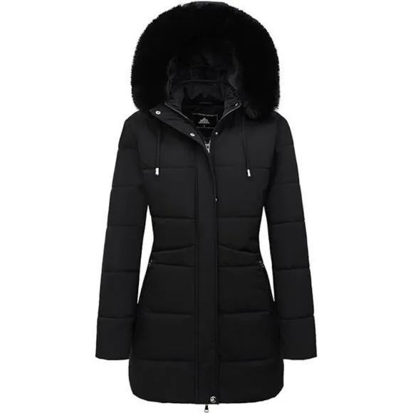 Women's Winter Puffer Coat Thicken Fleece Lined Down Jacket Waterproof Faux Fur