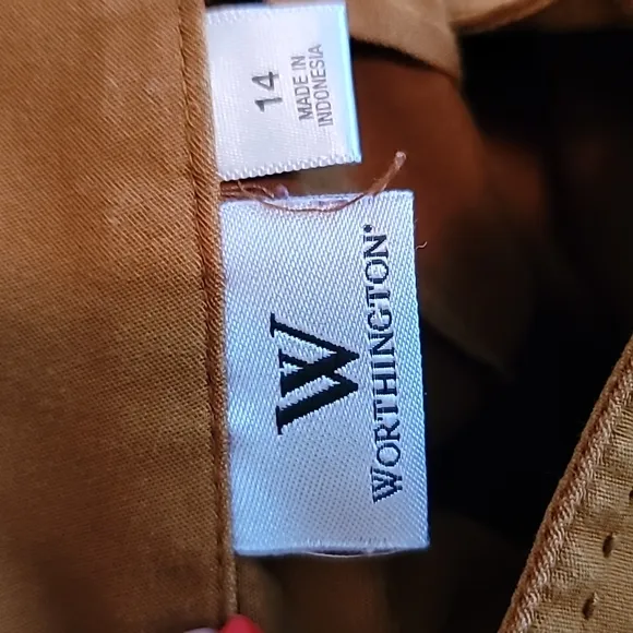 Worthington Brown Dark Tan Cotton High Waist Front Pockets Belted Skirt