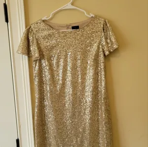 Worthington Sequin Rhinestone Shimmer Gold Sparkle Short Sleeve Dress Size M