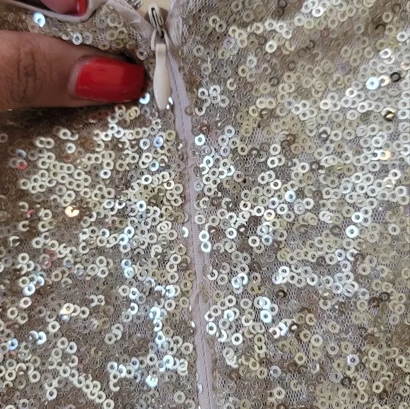 Worthington Sequin Rhinestone Shimmer Gold Sparkle Short Sleeve Dress Size M